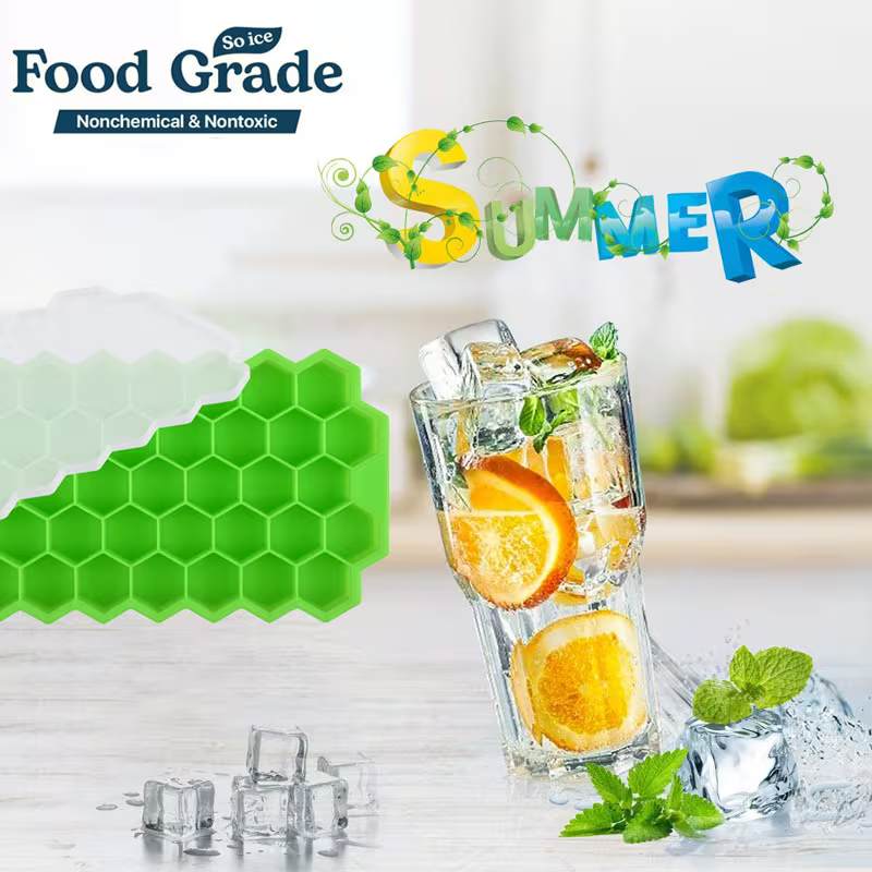 Kitchen4U Silicone Ice Cube Tray, Molds, Easy-Release and Flexible 37 Ice cubes, for Whiskey Cocktail, Stackable and Safe Ice Cube Honeycomb Small Cubes Fridge Bar Soft. Tray set of 2pcs