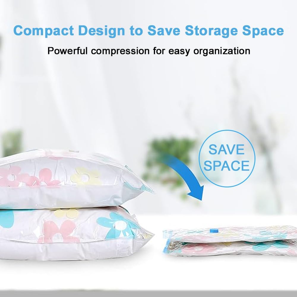 Reusable Ziplock Vacuum Storage Space Saver Plastic Bags for Clothes with Travel Hand Pump - Pack of 5 (2S (60Cmx80Cm), 2M (50Cmx70Cm), 1L(80Cmx100Cm)) - White
