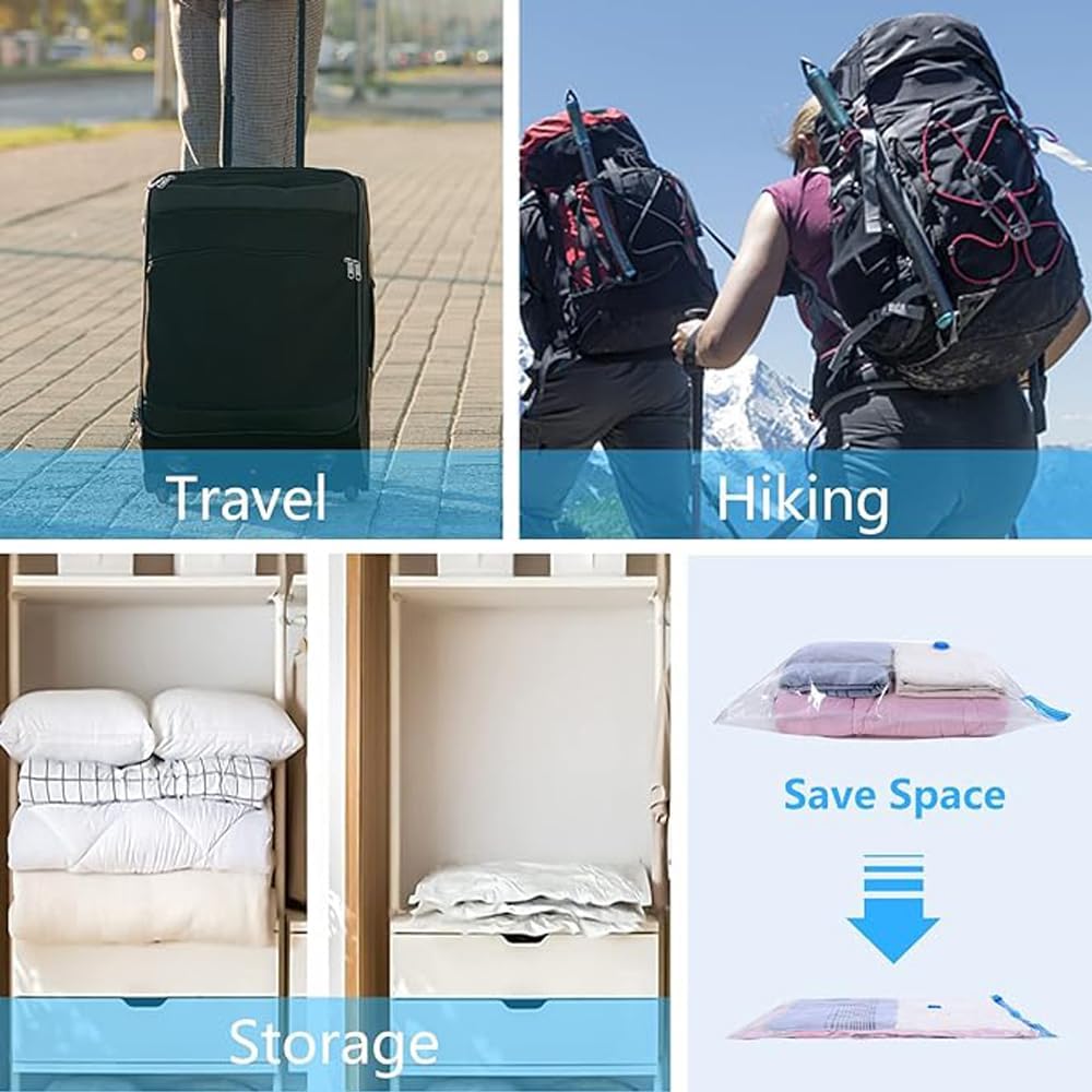 Reusable Ziplock Vacuum Storage Space Saver Plastic Bags for Clothes with Travel Hand Pump - Pack of 5 (2S (60Cmx80Cm), 2M (50Cmx70Cm), 1L(80Cmx100Cm)) - White