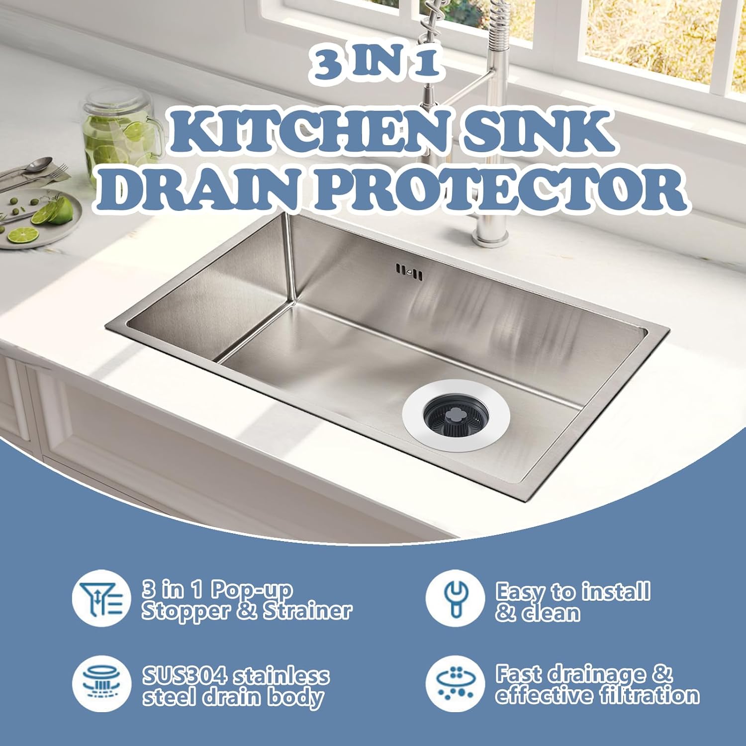 3-in-1 Sink Drain Strainer